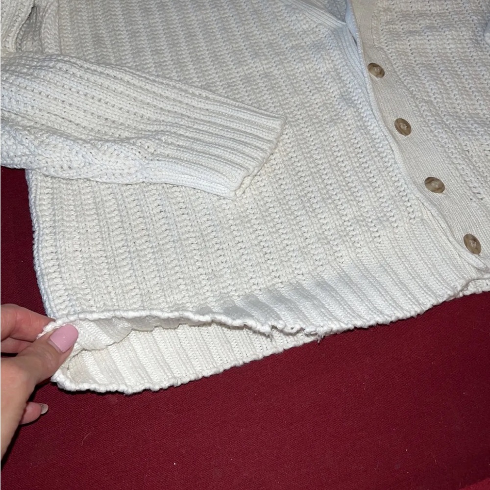 VINTAGE 100% Authentic GAP Men’s Chunky White Knit 100% Cotton Cardigan fitted - Picture 8 of 12